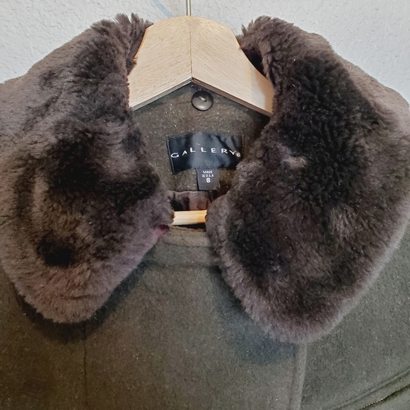 Gallery Wool Chocolate Brown Peacoat  Removable Faux Fur Trim Collar 8 - Picture 6 of 7